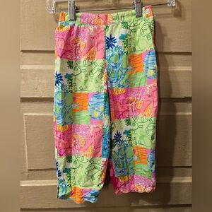Lilly Pulitzer Vintage Colorful Animal Patchwork Scollaped Hem Pants EUC
